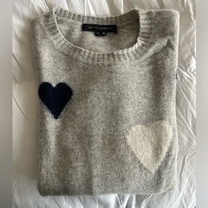 Skull Cashmere Light Gray Sweater with Heart Details